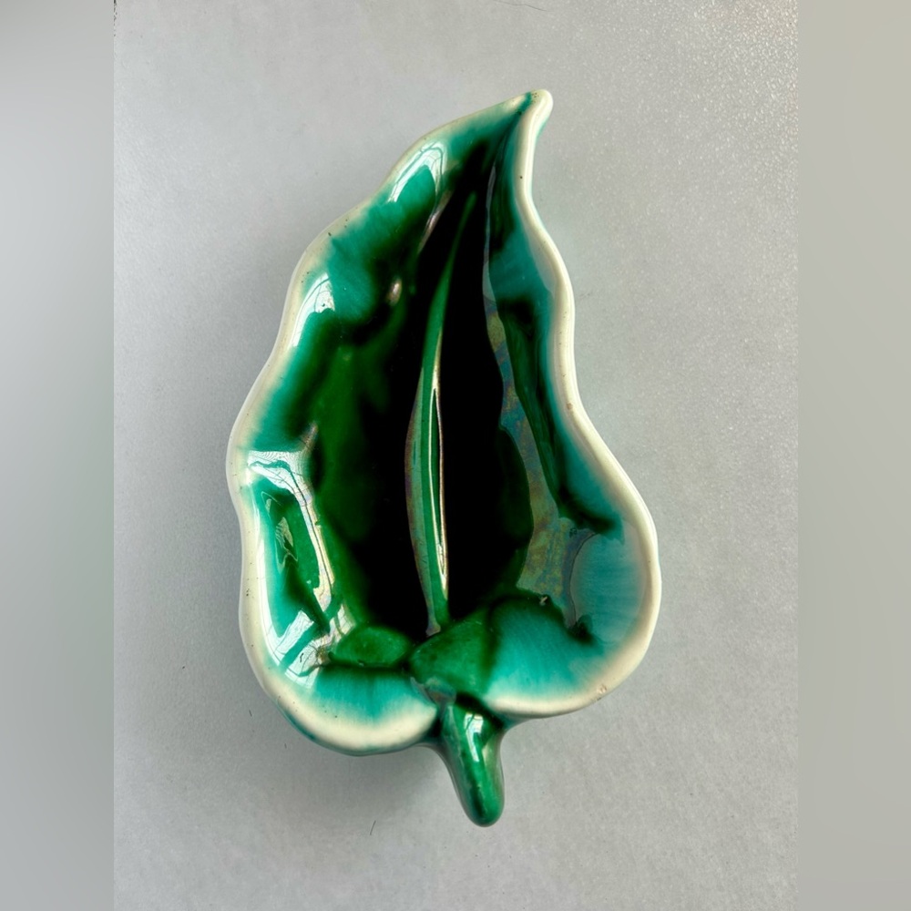 Vintage Vallauris Ceramic Glazed Leaf Shaped Dish